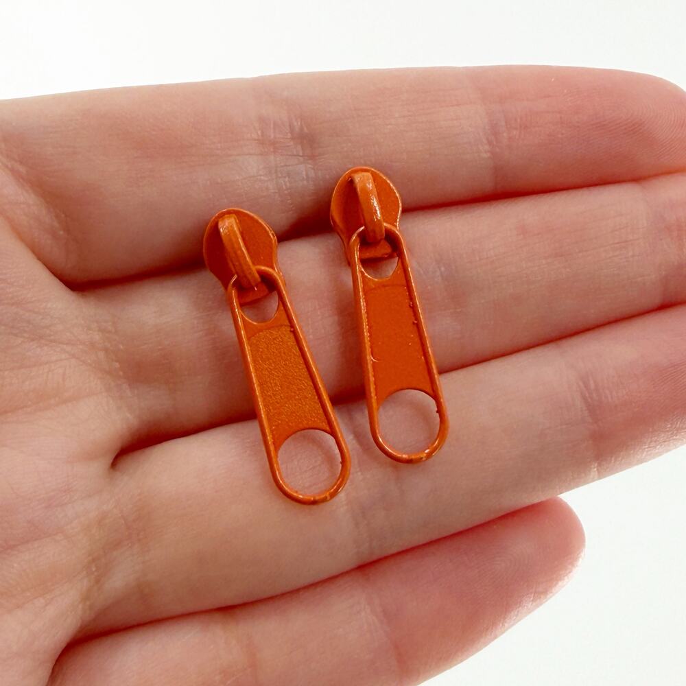 Orange Zipper Pull Stud Earrings, Novelty Earrings